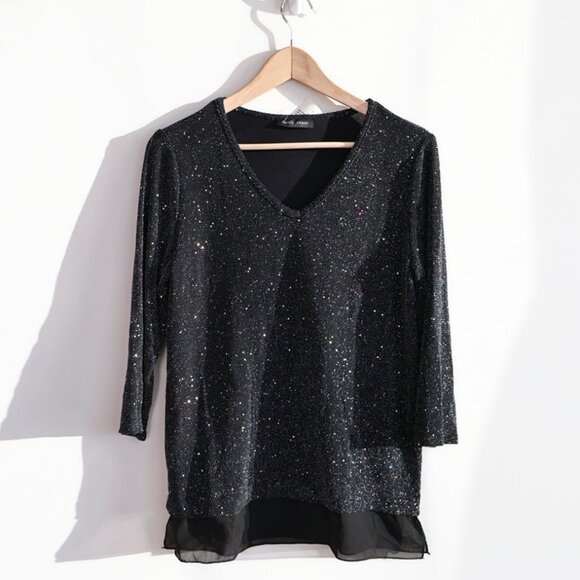 Sparkly Top - Sheer Hem - Black with Sparkle - NWT - Size S - Mandy Evans - Picture 1 of 12
